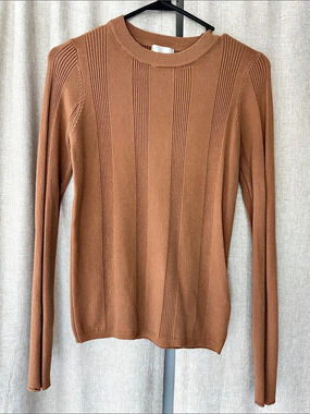 Brown Ribbed Crewneck Sweater Like New